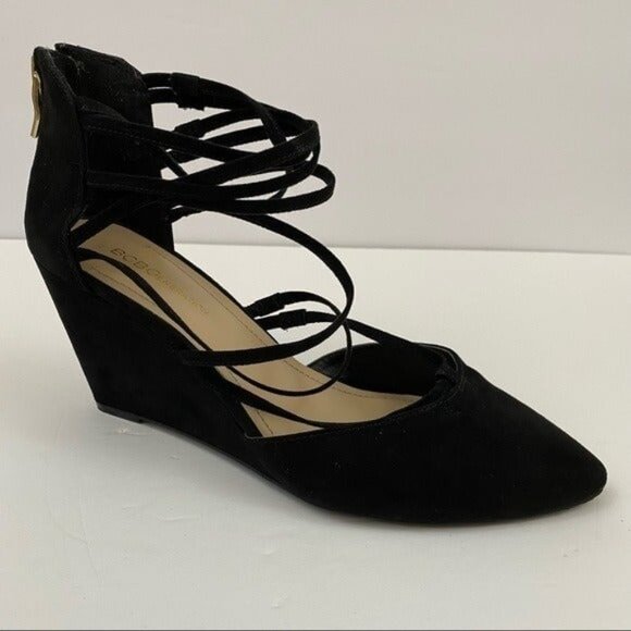 BCBGeneration Zolee2 Black Strappy Pointy Toe Wedge Heels Holiday Office Size 8M - Picture 5 of 10